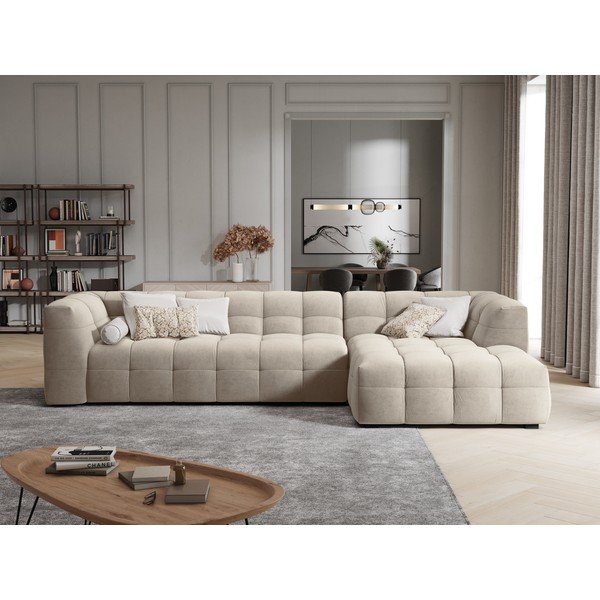 Vesta bézs bársony kanapé, jobb oldali - Windsor & Co Sofas-image-1