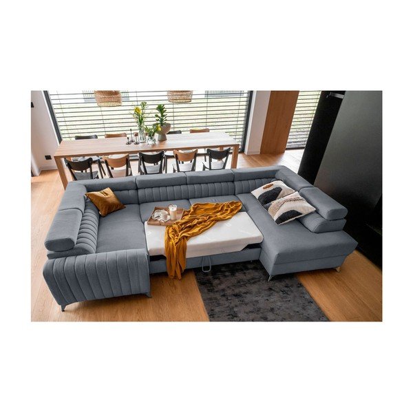 Kék kinyitható-tárolóhelyes sarokkanapé (jobb oldali-U alakú) Louis – ELTAP-image-3