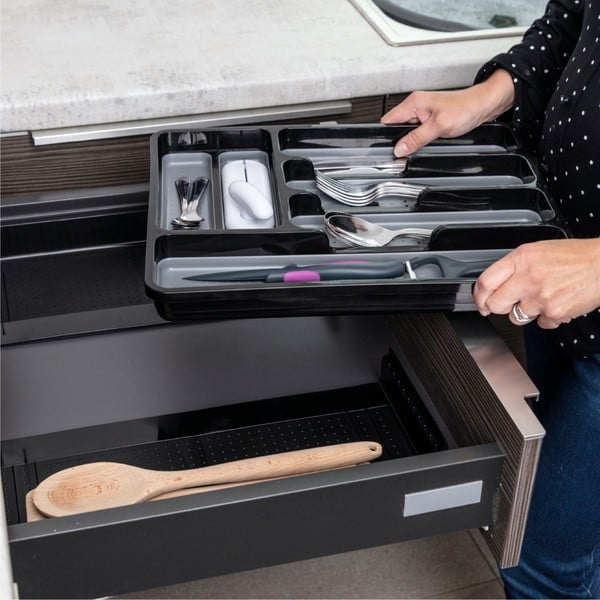Fekete-szürke bővíthető műanyag evőeszköztartó fiókba 41,5 x 35 cm - Addis-image-1