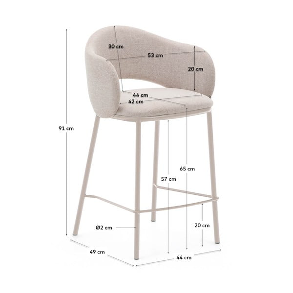 Krémszínű bárszék (ülésmagasság 65 cm) Maina – Kave Home-image-3