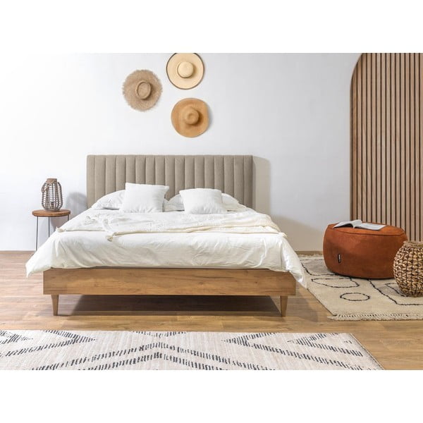 Bézs-natúr színű franciaágy ágyráccsal 160x200 cm Oceane – Bobochic Paris-image-2