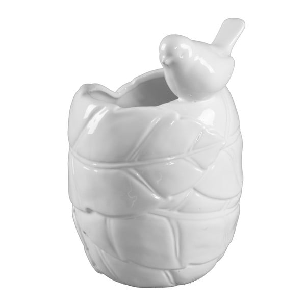 Gufo Uccellino fehér kerámia váza, magasság 22 cm - Mauro Ferretti