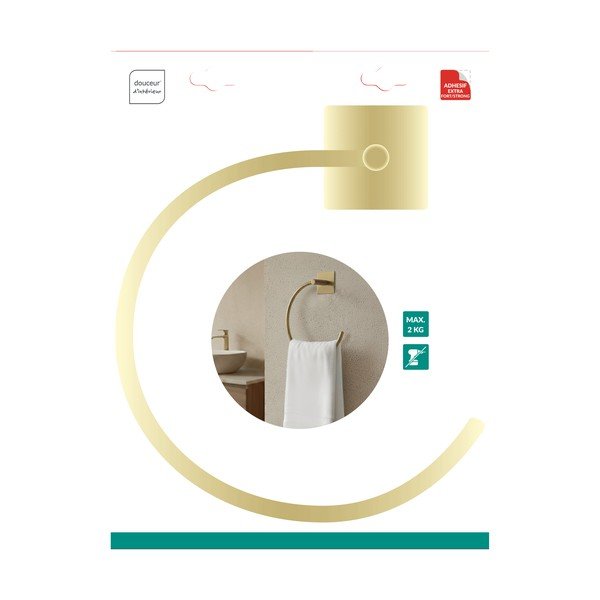 Matt aranyszínű öntapadós fém törölközőtartó Fixeo – douceur d'intérieur-image-1