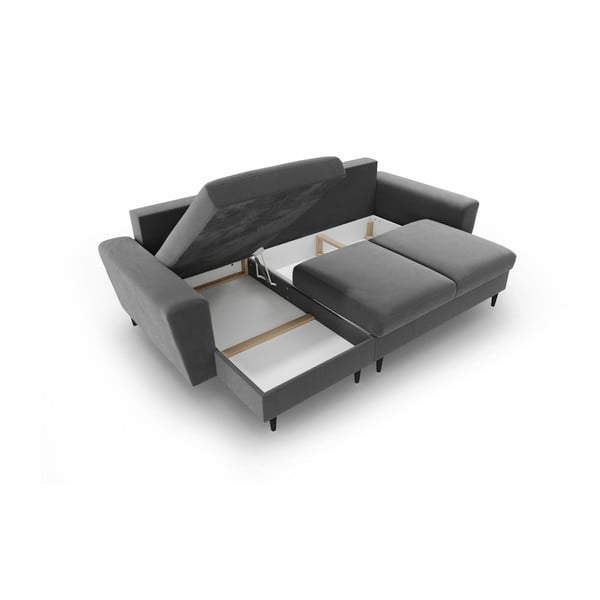 Világosszürke bársony kinyitható tárolóhelyes sarokkanapé Kyoto – Cosmopolitan Design-image-3