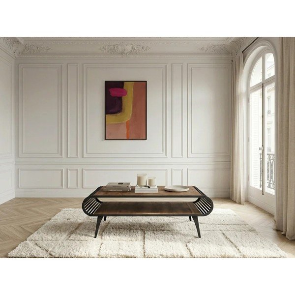 Natúr színű dohányzóasztal tölgyfa dekoros asztallappal 60x120 cm Billie – Bobochic Paris-image-2
