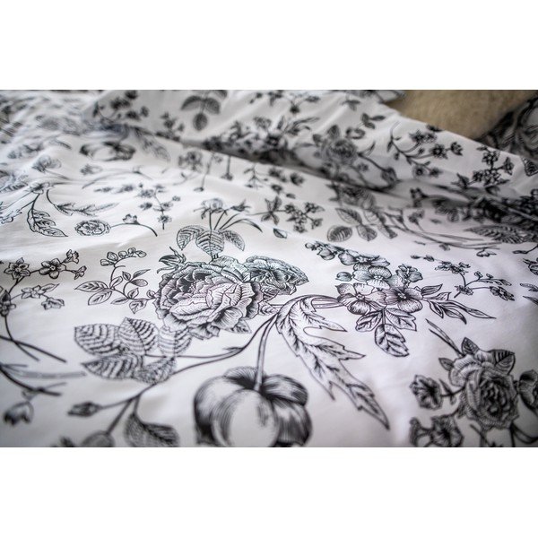 Flower fekete-fehér pamut-szatén ágyneműhuzat, 140 x 200 cm - Cotton House-image-3