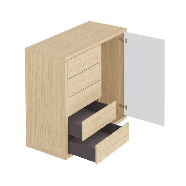 Fehér alacsony ruhásszekrény tölgyfa dekorral 113x113 cm Hugo - TemaHome-image-3