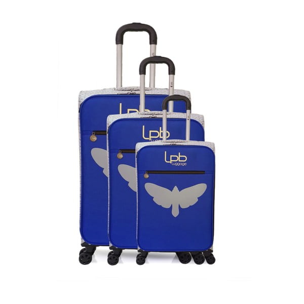 Clara 3 db kék gurulós bőrönd - LPB