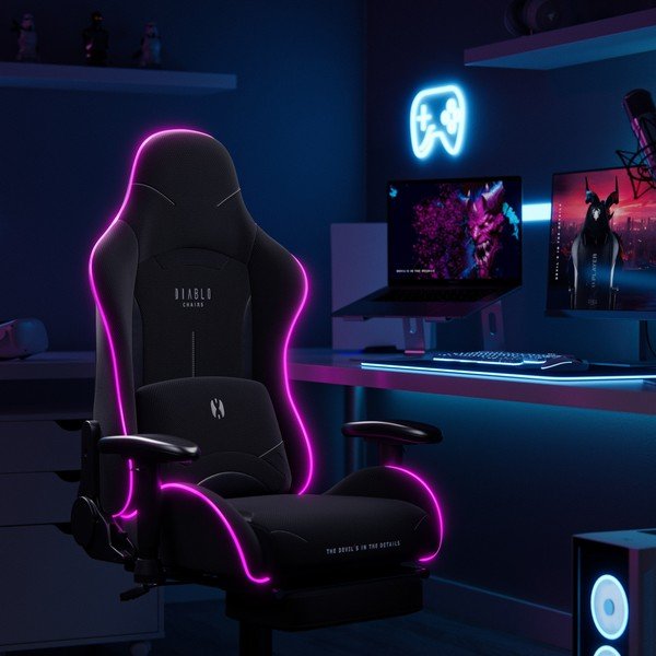 Fekete gamer szék X-Starter LED – Diablo Chairs-image-1