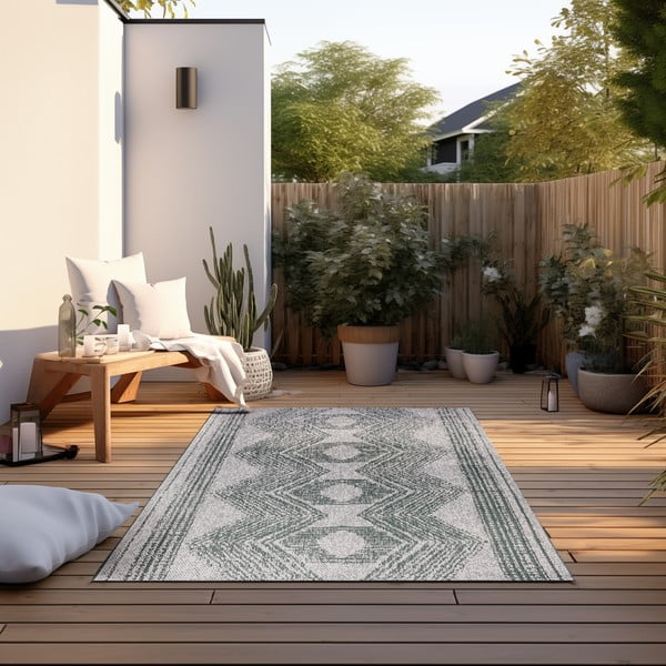 Zöld-krémszínű kültéri szőnyeg 200x290 cm Gemini – Elle Decoration-image-1