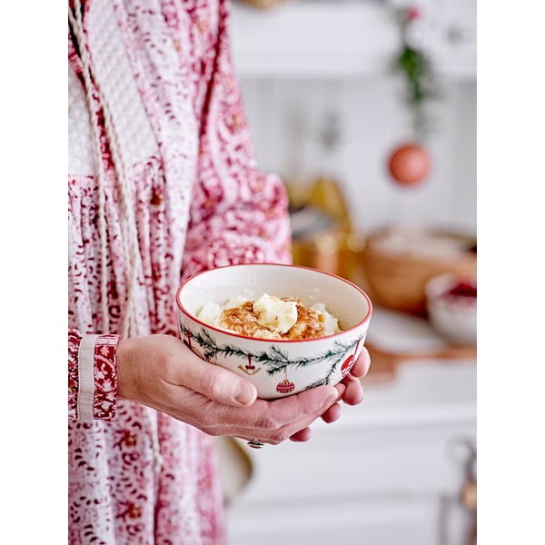 Fehér-zöld agyagkerámia tálka szett karácsonyi mintával, 2 db-os  500 ml Yule – Bloomingville-image-2