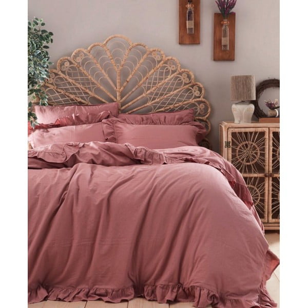 Rózsaszín kétszemélyes-hosszabbított renforcé pamut ágyneműhuzat 240x220 cm Ruffle Striped – Mila Home Luxury-image-1