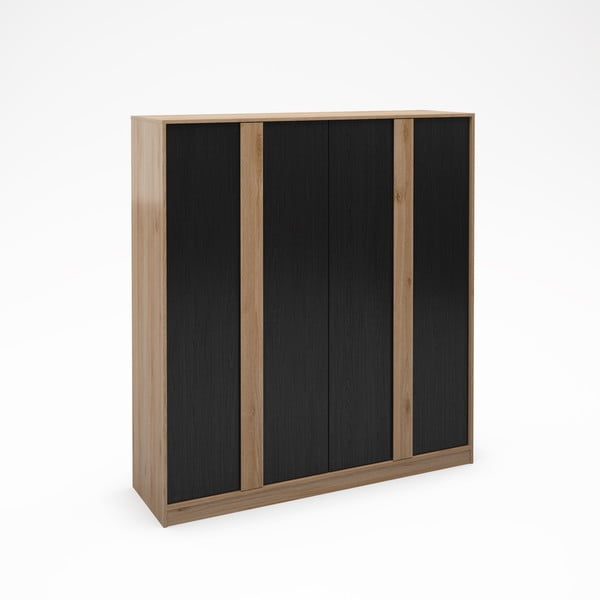 Fekete-natúr színű ruhásszekrény tölgyfa dekorral 180x197,5x53 cm Dennis – Marckeric-image-4