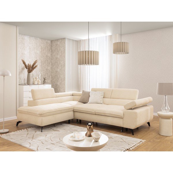Krémszínű zsenília sarokkanapé (bal oldali-L alakú) Marbeya  – Ropez-image-4