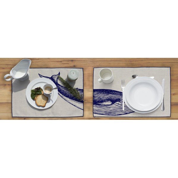 Blue Whale 2 db lenvászon tányéralátét, 45 x 30 cm - Madre Selva-image-1