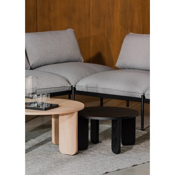 Fekete kerek dohányzóasztal tölgyfa dekoros asztallappal ø 55 cm Kuvu – noo.ma-image-1