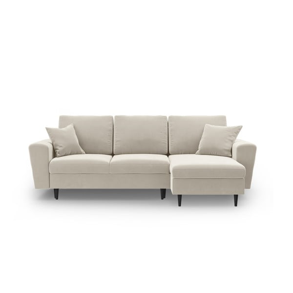 Bézs bársony kinyitható tárolóhelyes sarokkanapé Kyoto – Cosmopolitan Design