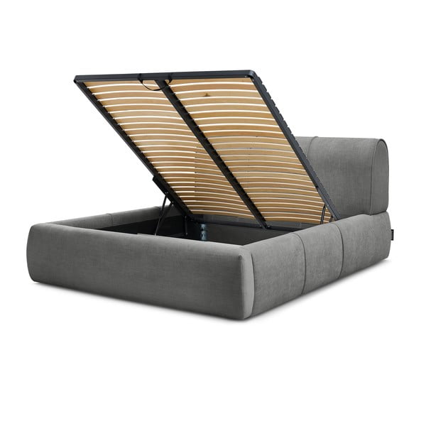 Szürke kárpitozott franciaágy tárolóhellyel, ágyráccsal 180x200 cm Vernon – Bobochic Paris-image-4