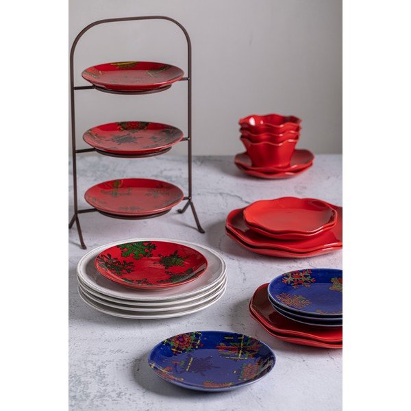 Snowflake 4 db-os piros-fekete agyagkerámia desszertes tányér szett, ø 21,6 cm - Casafina-image-1