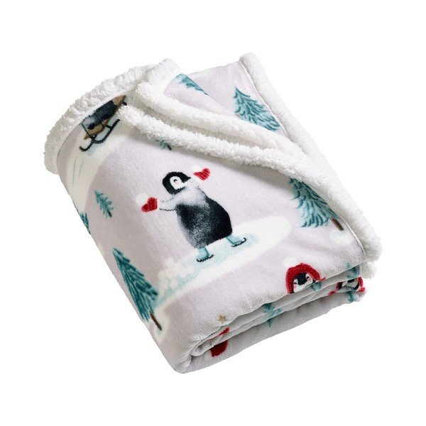 Fehér takaró karácsonyi mintával 170x130 cm Christmas Sherpa Penguins – Catherine Lansfield