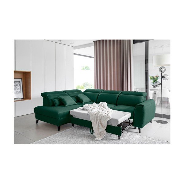 Zöld bársony kinyitható-tárolóhelyes sarokkanapé (bal oldali-L alakú) Noble – ELTAP-image-4