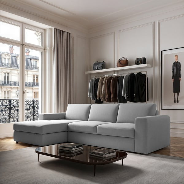 Világosszürke sarokkanapé (bal oldali-heverő résszel) Baga – Rodier-image-1