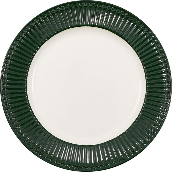 Fehér-zöld kőedény tányér ø 26,5 cm Alice - Green Gate