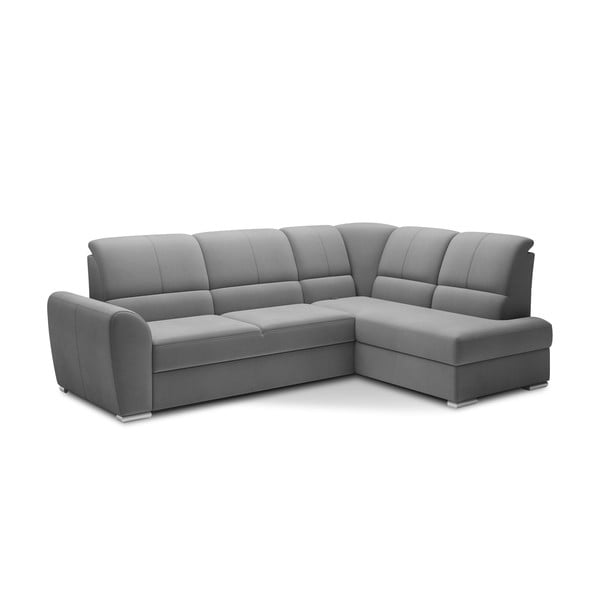 Szürke bársony kinyitható-tárolóhelyes sarokkanapé (jobb oldali-L alakú) Siber – ELTAP-image-2