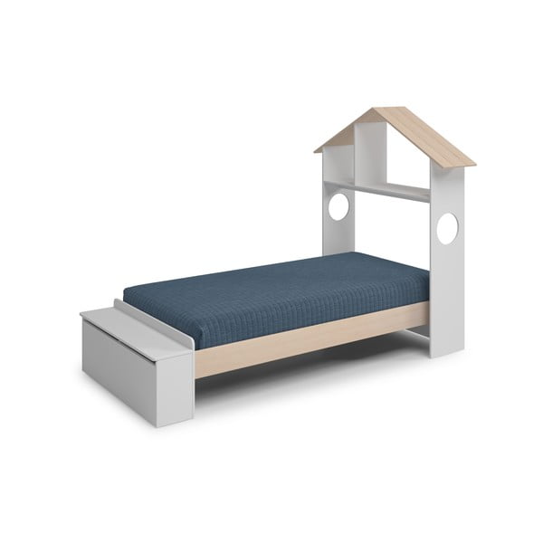 Fehér-natúr színű házikó alakú gyerekágy  borovi fenyő dekorral, tárolóhellyel 90x190 cm Odessa – Marckeric-image-2