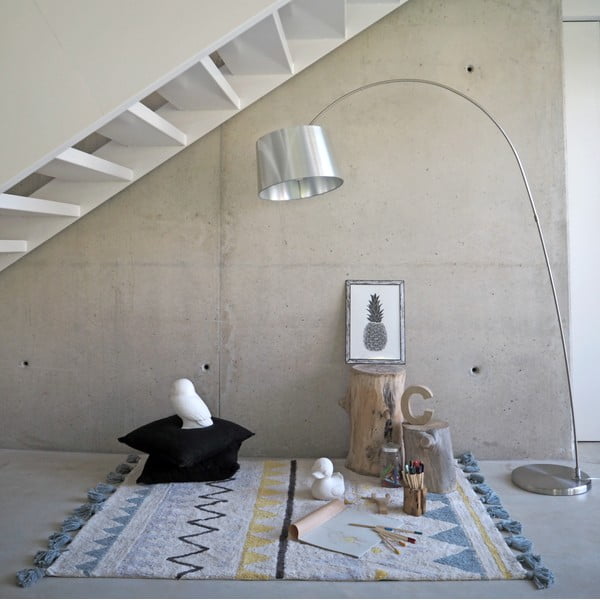 Krémszínű mosható kézi szövésű pamut gyerek szőnyeg 140x200 cm Azteca Vintage Blue – Lorena Canals-image-1