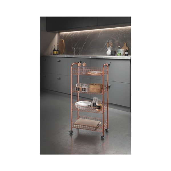 Rézszínű fém gurulós polcos állvány 41x84 cm Ascona – Metaltex-image-2