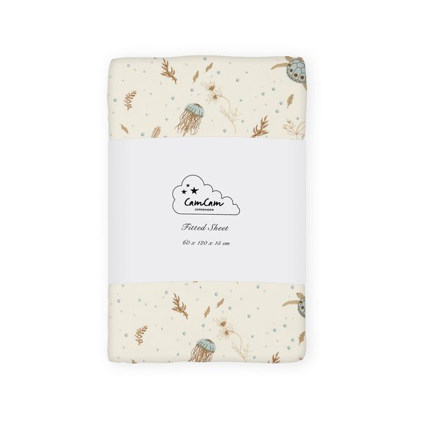 Világossárga gumis bio pamut gyerek lepedő babaágyhoz 60x120 cm Sea Garden – Cam Cam Copenhagen