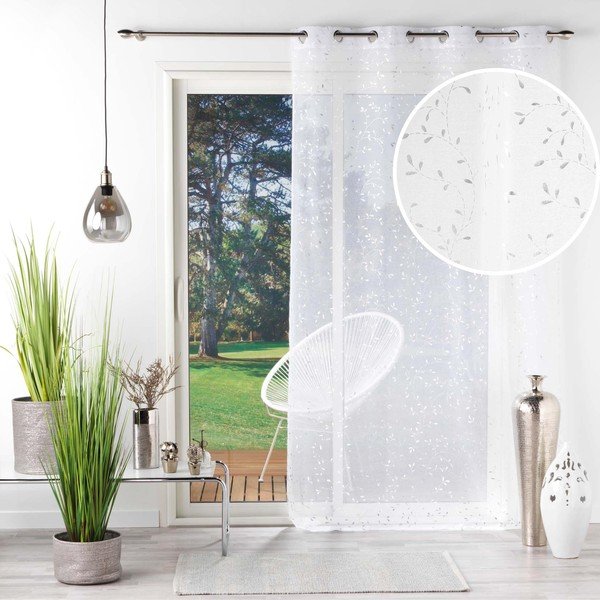 Fehér-ezüstszínű voile fényáteresztő függöny 140x240 cm Floressia – douceur d'intérieur-image-4
