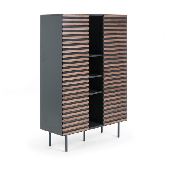 Fekete-natúr színű szekrény diófa dekorral 105x155x40 cm Kesia – Kave Home-image-2