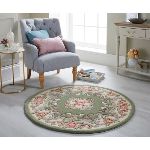 Aubusson zöld gyapjú szőnyeg, ⌀ 120 cm - Flair Rugs-image-1