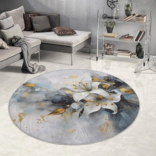 Kék-szürke mosható kerek szőnyeg ø 120 cm Golden Lilly – Mila Home-image-1