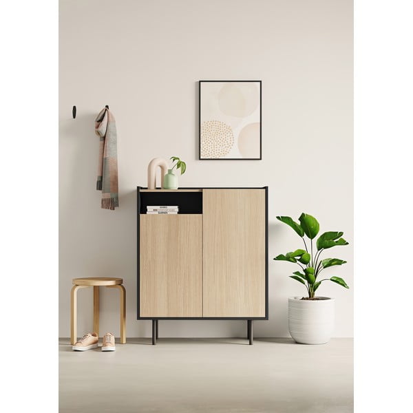 Fekete-natúr színű cipőtartó tölgyfa dekorral Sienna – TemaHome-image-1