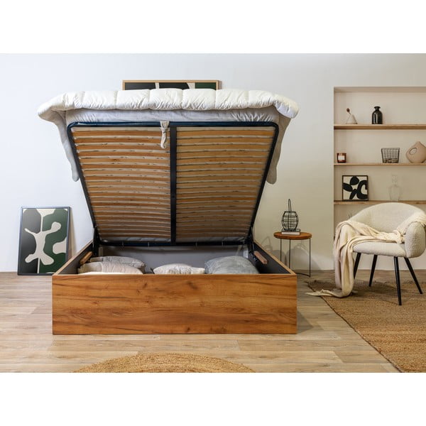 Bézs-natúr színű franciaágy tárolóhellyel, ágyráccsal 160x200 cm Cara – Bobochic Paris-image-3