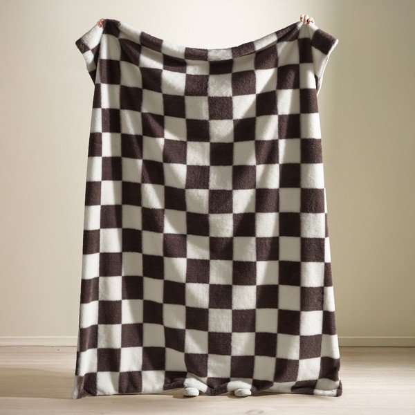 Fehér-sötétbarna takaró 130x170 cm Cosy Soft Checkerboard – Catherine Lansfield-image-1