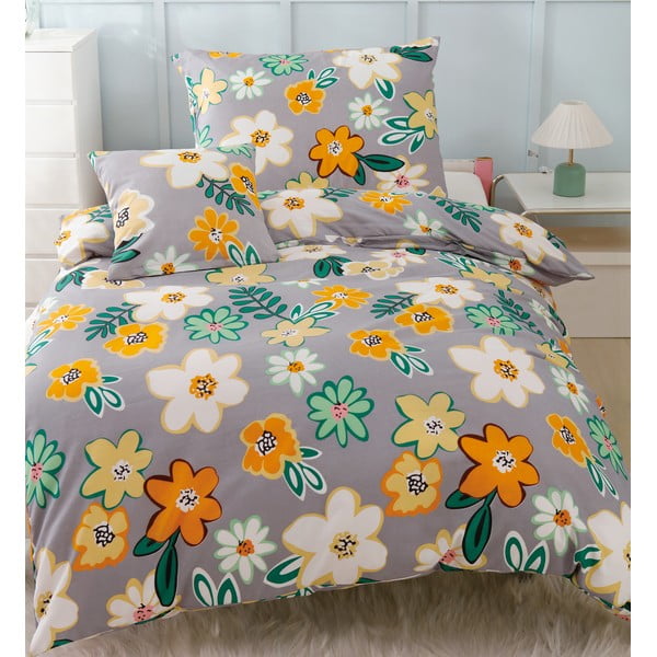 Narancssárga-szürke egyszemélyes háromrészes mikroszatén ágyneműhuzat 140x200 cm Grace – My House-image-1