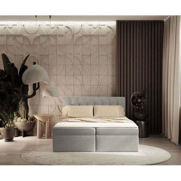 Világosszürke ágyneműtartós boxspring ágy 160x200 cm Novento – Maison de Rêve-image-3
