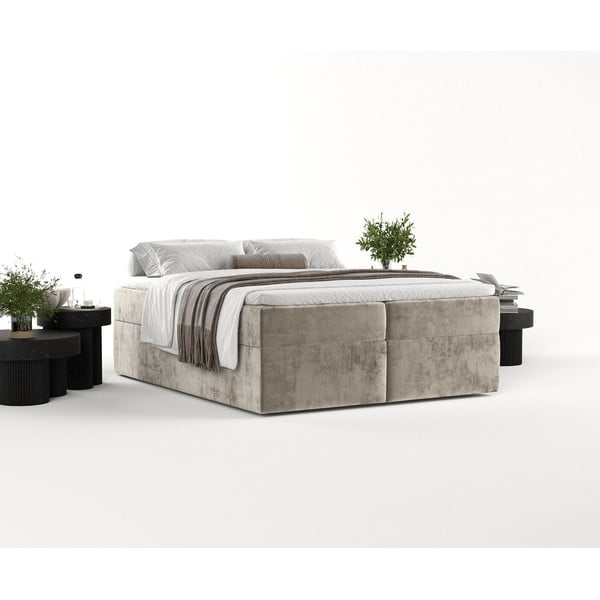 Világosbarna ágyneműtartós boxspring ágy 180x200 cm Yoko – Maison de Rêve-image-1