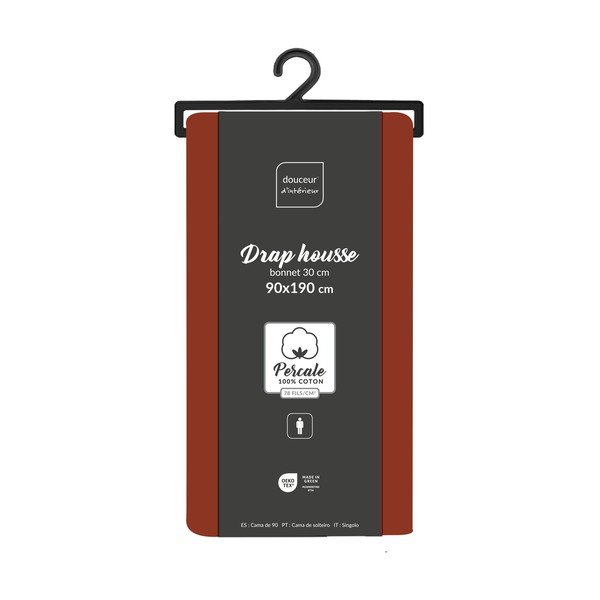 Téglavörös gumis pamut-perkál lepedő 90x190 cm Percaline – douceur d'intérieur-image-2