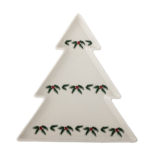 Krémszínű szervírozó agyagkerámia tányér karácsonyi mintával Berry – Bloomingville