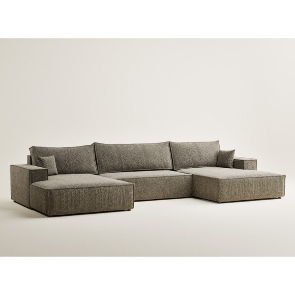 Barna zsenília kinyitható-tárolóhelyes  sarokkanapé (U alakú) Kyoto – Maison de Rêve-image-2