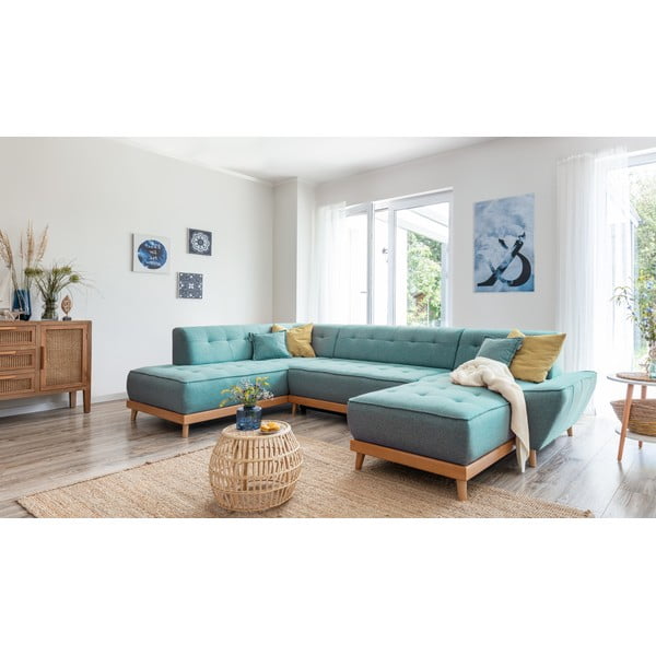 Türkiz kinyitható sarokkanapé (bal oldali-U alakú) Dazzling Daisy – Miuform-image-4