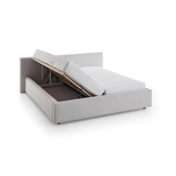 Világosszürke kárpitozott ágyneműtartós franciaágy ágyráccsal 160x200 cm Cube – Meise Möbel-image-4