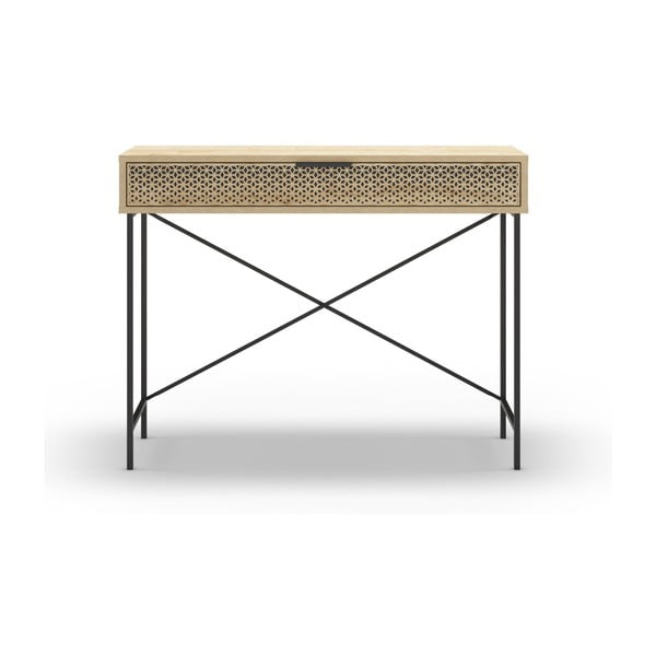 Natúr színű konzolasztal tölgyfa dekorral 35.5x110 cm Ecrin – Marckeric