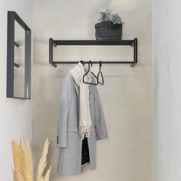 Fekete fém fali fogas polccal 80 cm Smooth – Spinder Design-image-1