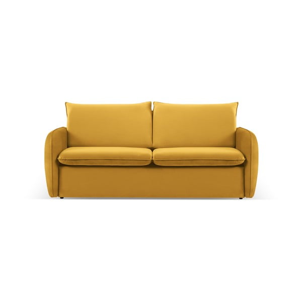 Mustársárga bársony kinyitható kanapé 194 cm Vienna – Cosmopolitan Design